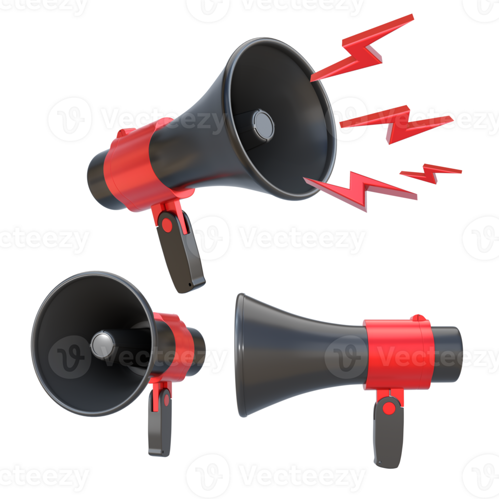 3D Rendering Black And Red Portable Megaphone Different Angle View png