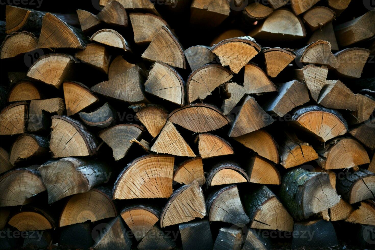 Background with textured firewood stack, ready for cozy fireplace warmth AI Generated photo