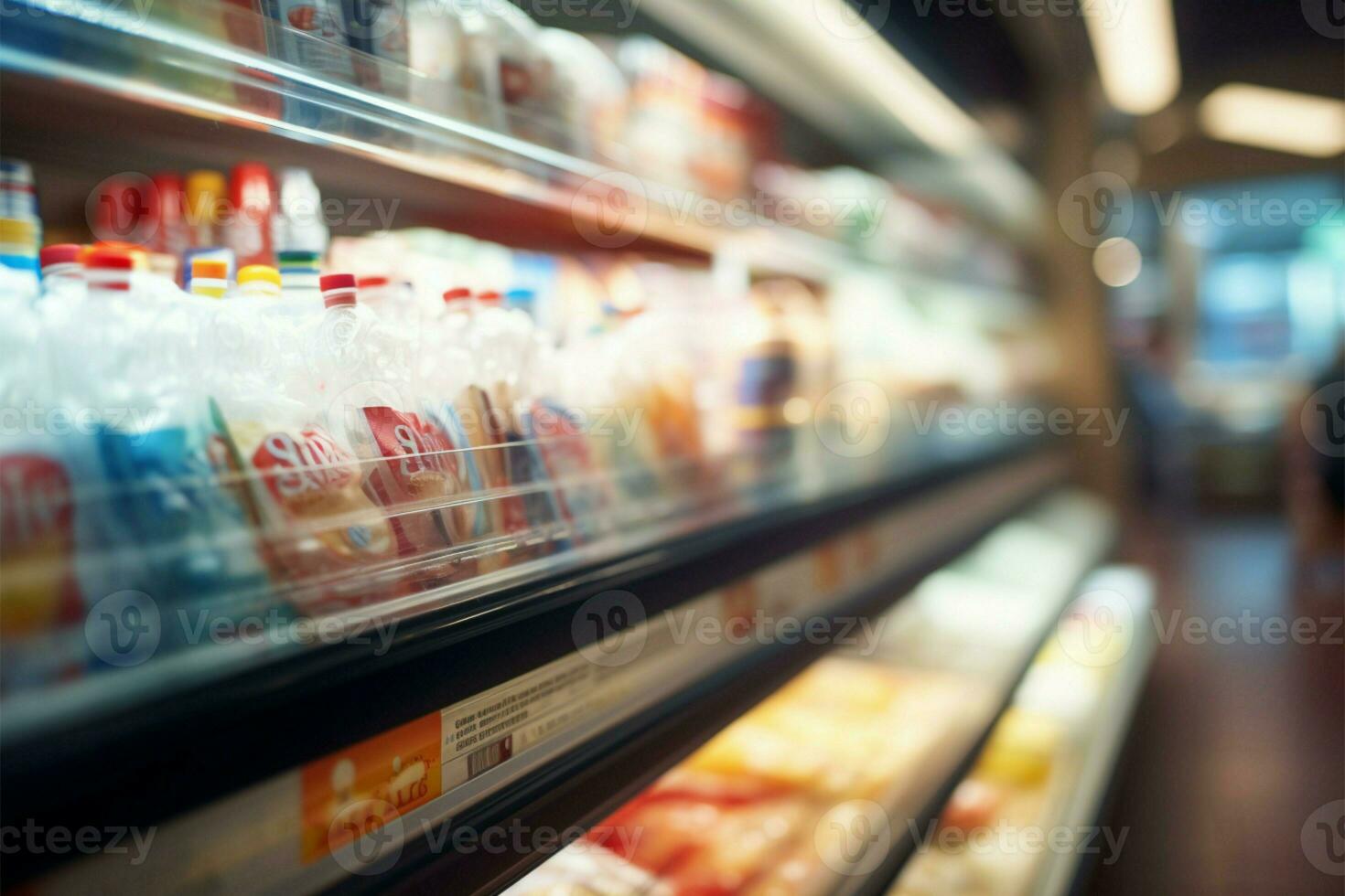 Blurry supermarket scene, evoking the hustle and bustle of shopping AI Generated photo