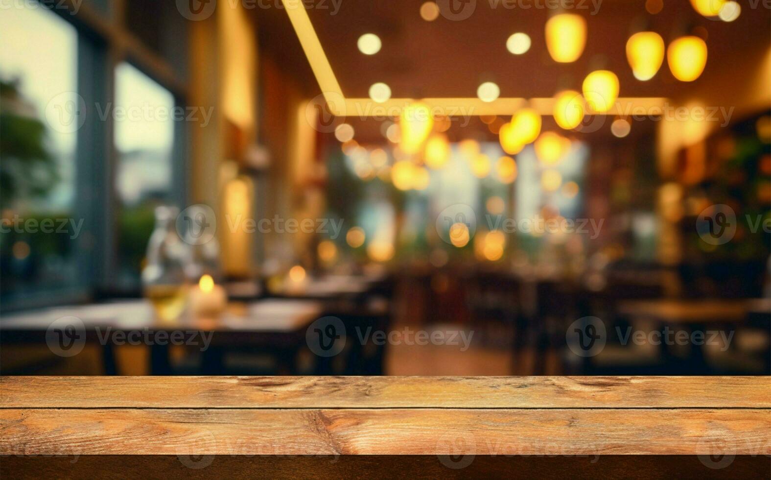 Blurred restaurant scene with enchanting bokeh lights in the backdrop AI Generated photo