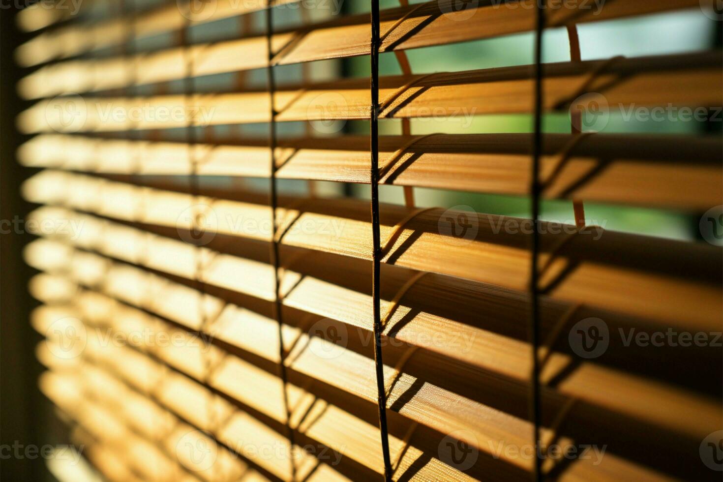 Bamboo, venetian, and chick blinds in soft focused close up, exuding charm AI Generated photo