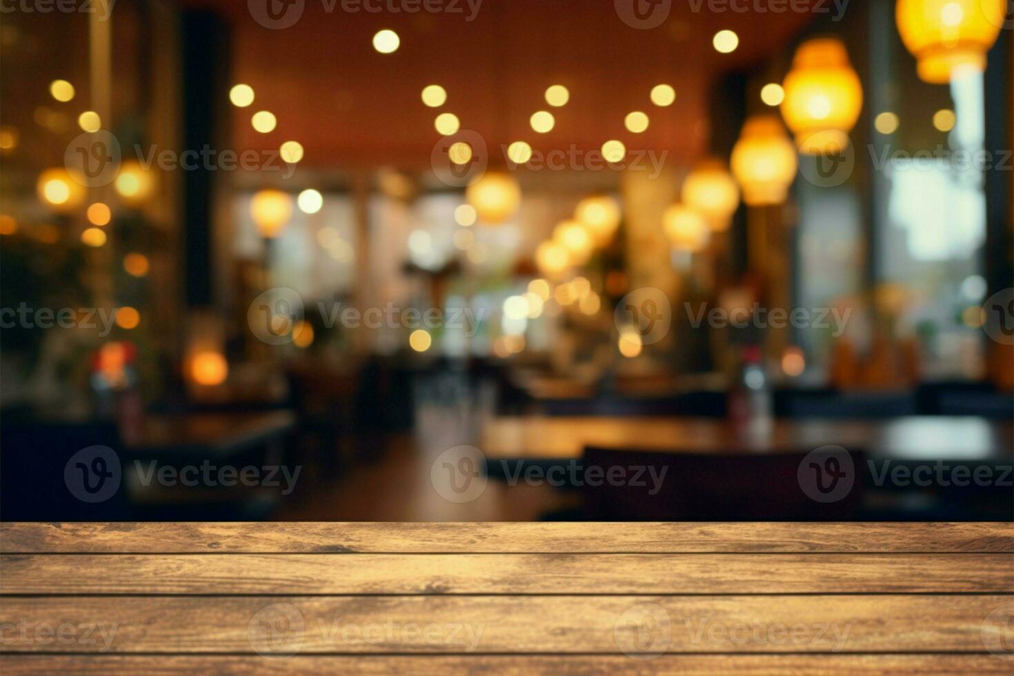 Bokeh lights enhance the restaurants blurred background, setting an inviting mood AI Generated photo