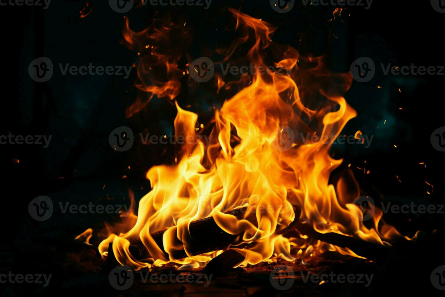 Burning material texture creates a backdrop with flames and torches AI Generated photo