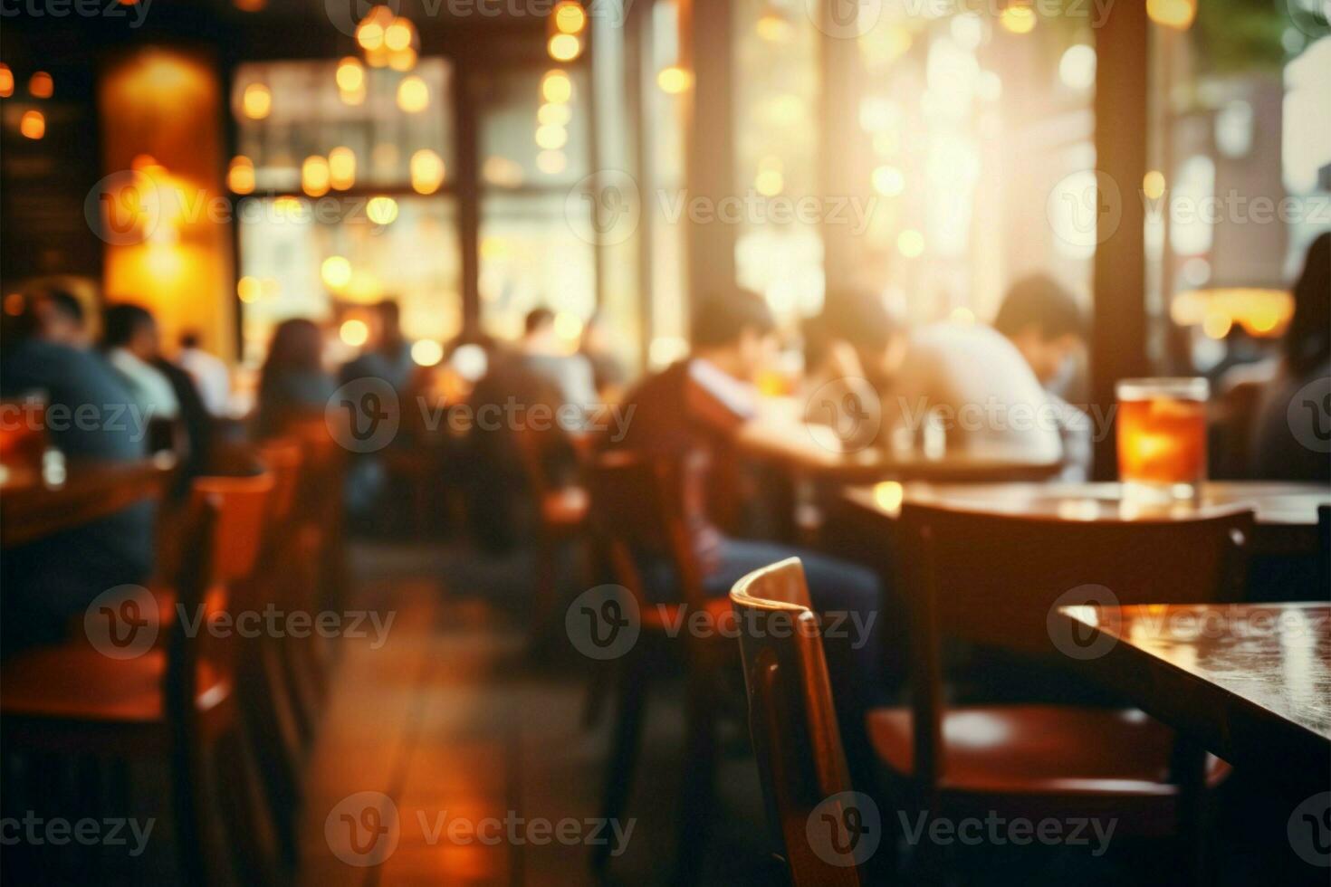 Blurred restaurant background with bokeh, highlighting a contented customers experience AI Generated photo