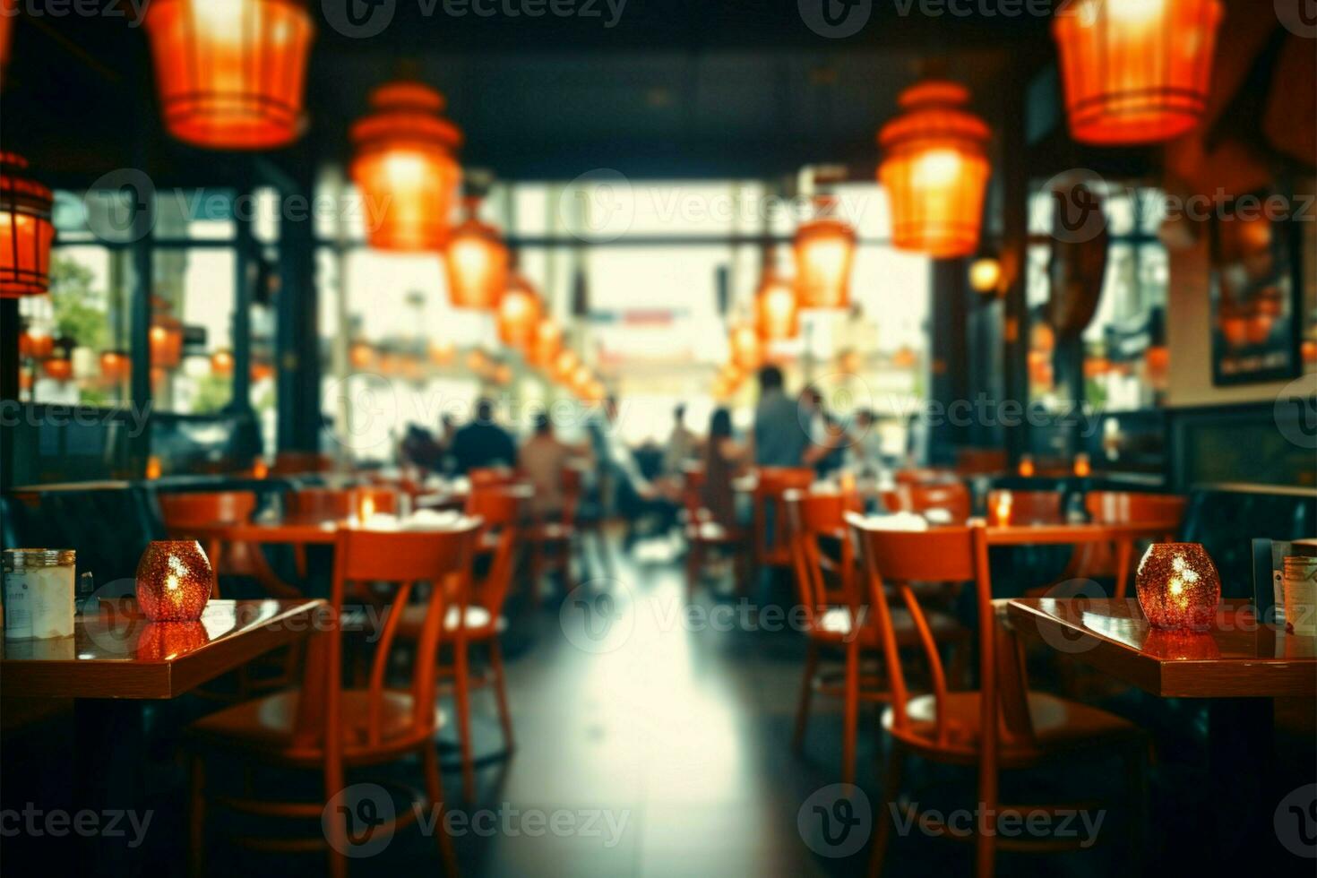 Blurred vintage cafe restaurant interior offers a captivating abstract background AI Generated photo