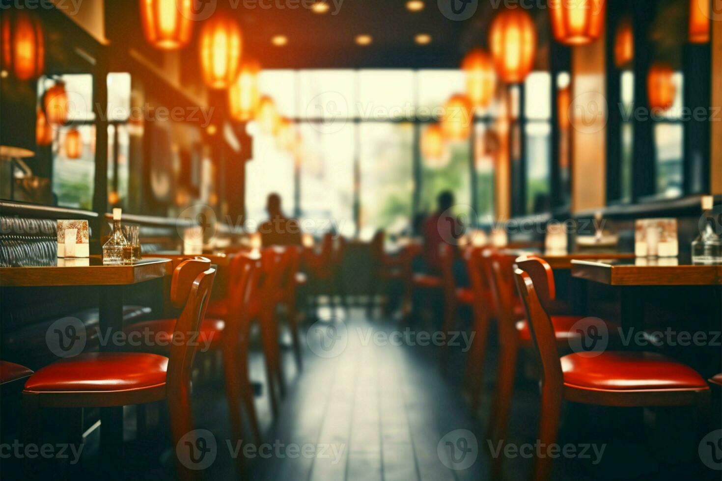 Blurred vintage cafe restaurant interior offers a captivating abstract background AI Generated photo