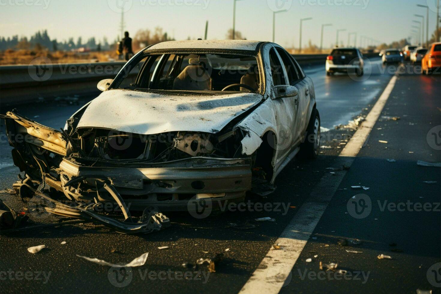 coche colisión en el autopista resultados en extenso la carretera destrucción ai generado foto