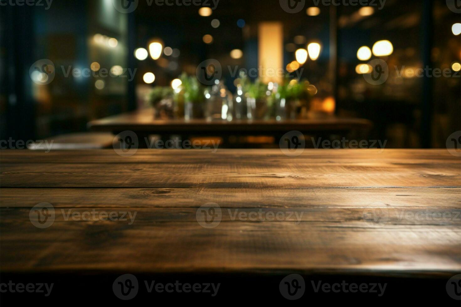An empty wooden table, perfect for product display mock ups AI Generated photo