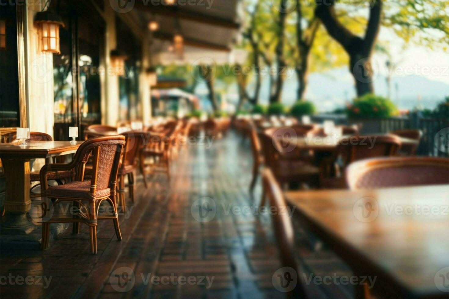 artístico abstracción de un al aire libre restaurante, Perfecto para antecedentes utilizar ai generado foto