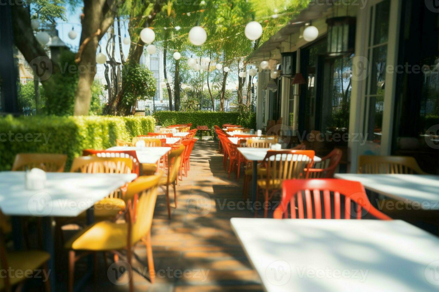 An abstract take on an outdoor restaurant scene for background use AI Generated photo