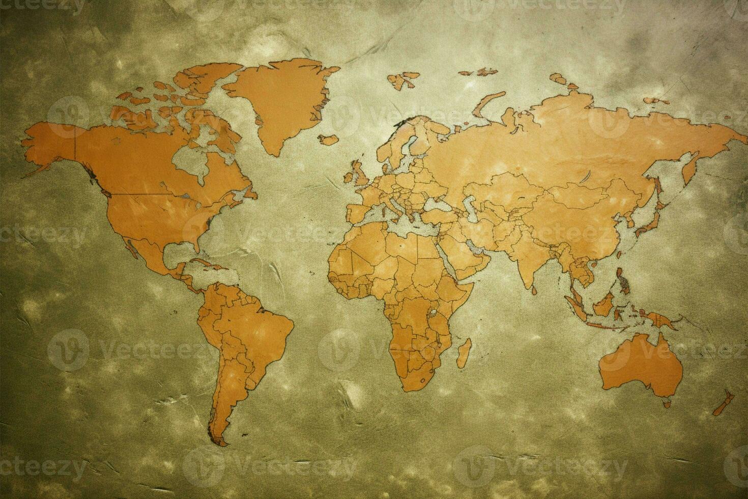 Antique world map on textured cardboard, a timeless decorative piece AI Generated photo