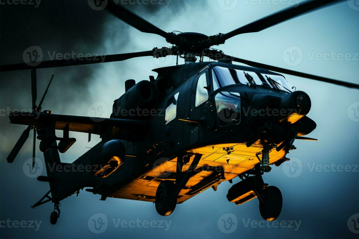 An unidentified military helicopter on the airbase represents aviation and transport AI Generated photo