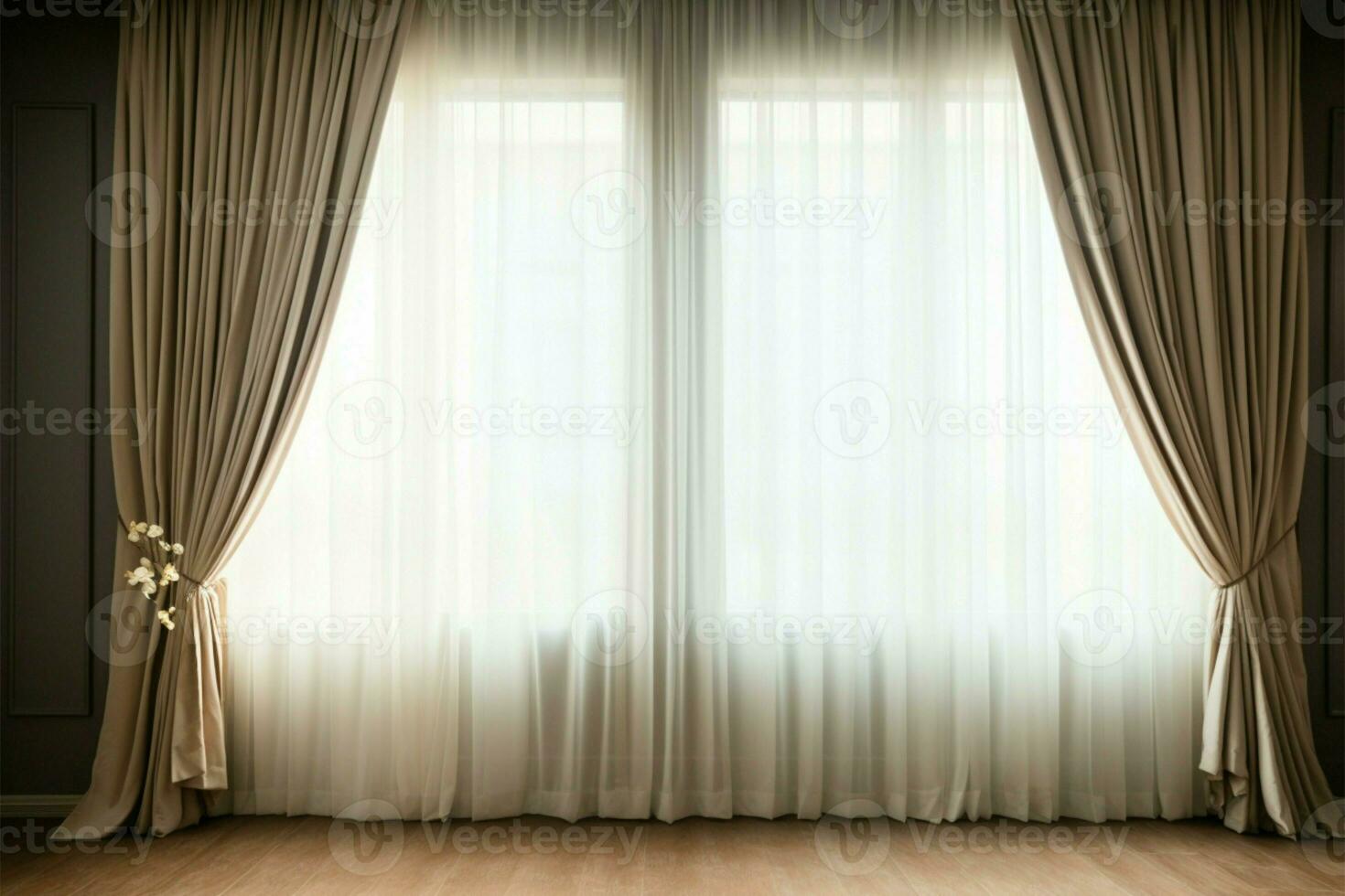 An empty rooms window and curtain closeup in an inviting interior AI Generated photo