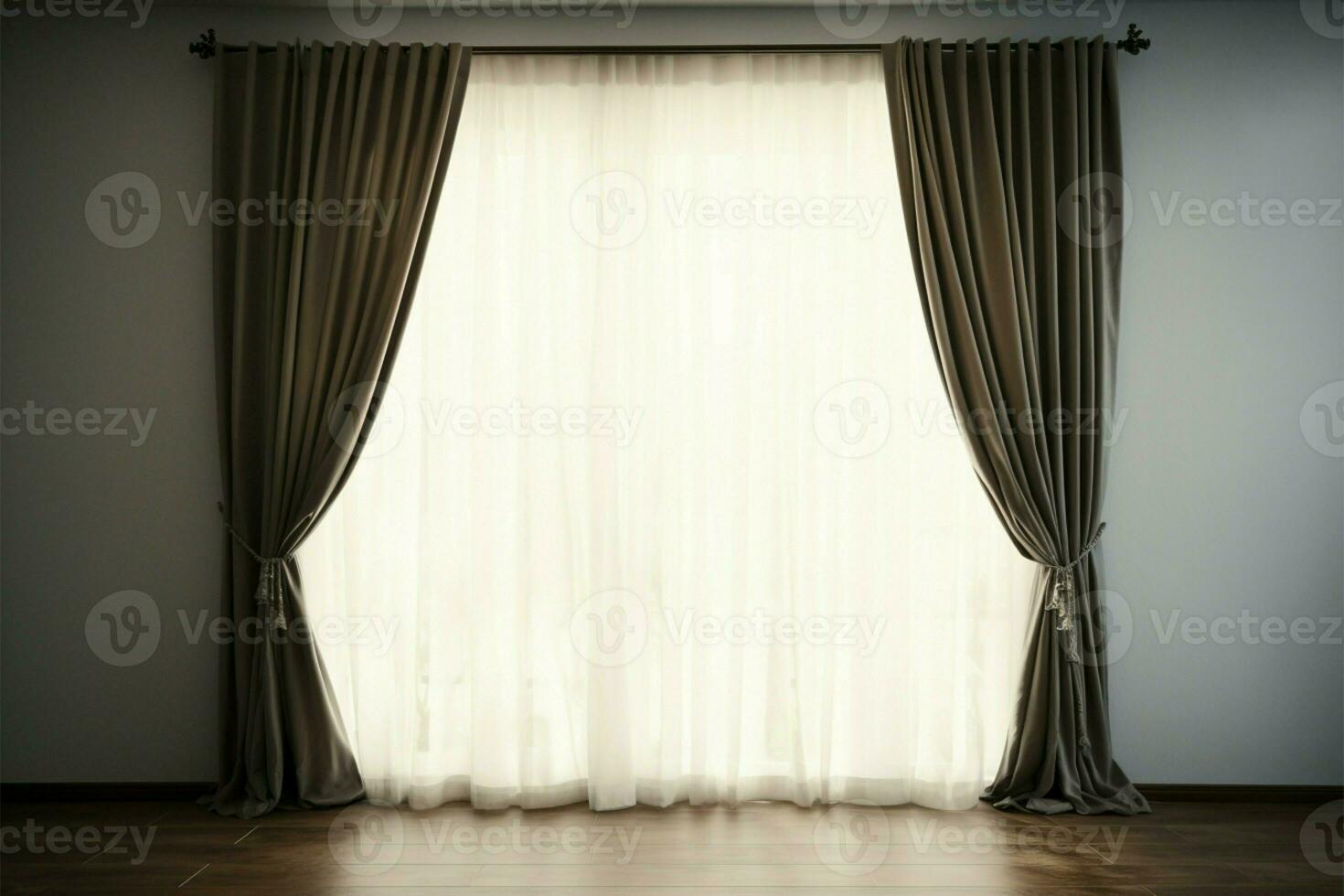 An empty room with window curtains, enhancing its interior decor AI Generated photo