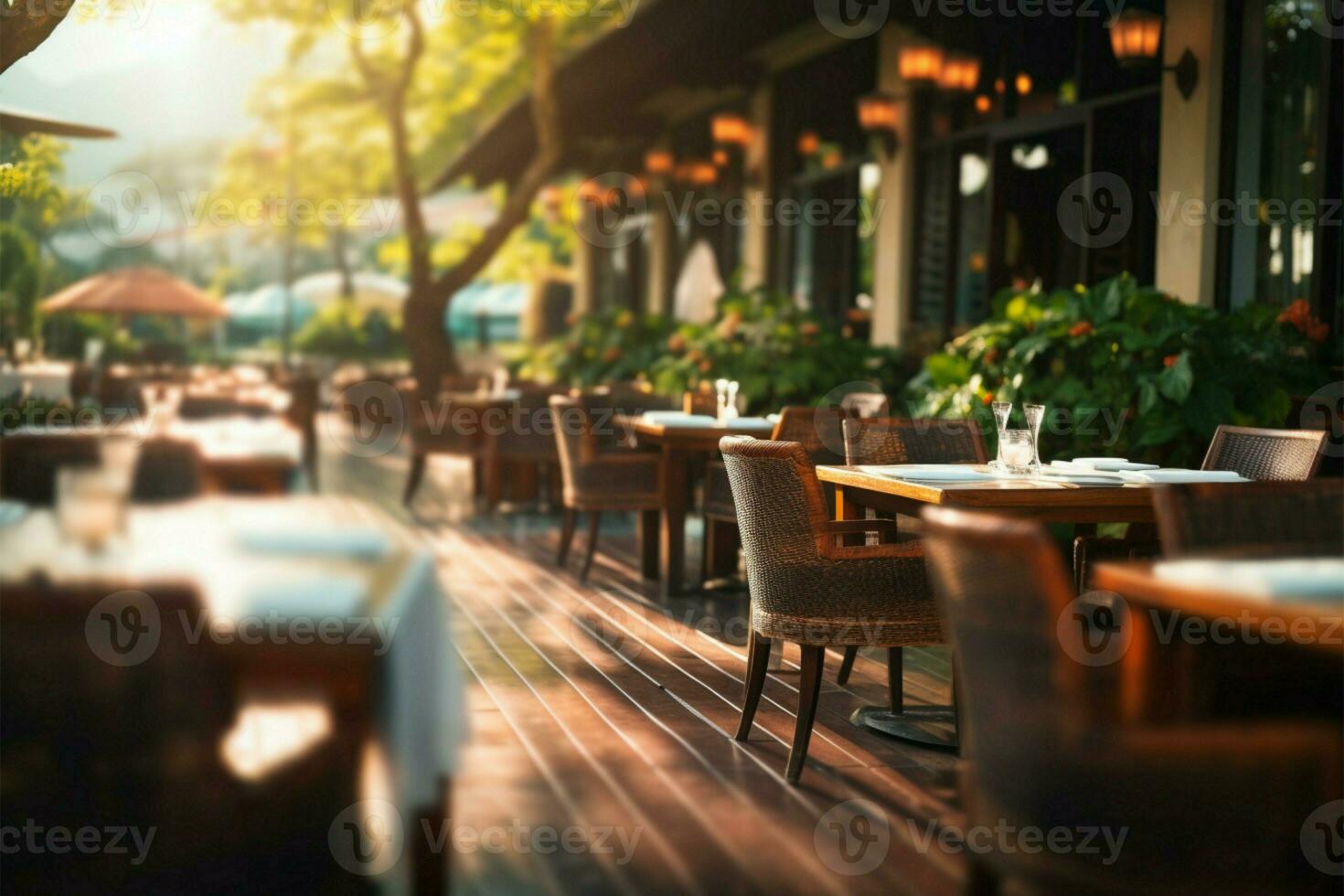 Artistic abstraction of an outdoor restaurant, perfect for background use AI Generated photo