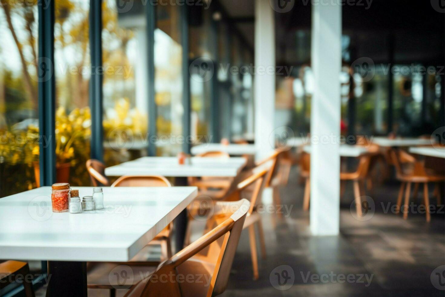 Aesthetic cafe blur creates an inviting backdrop for restaurant concepts AI Generated photo