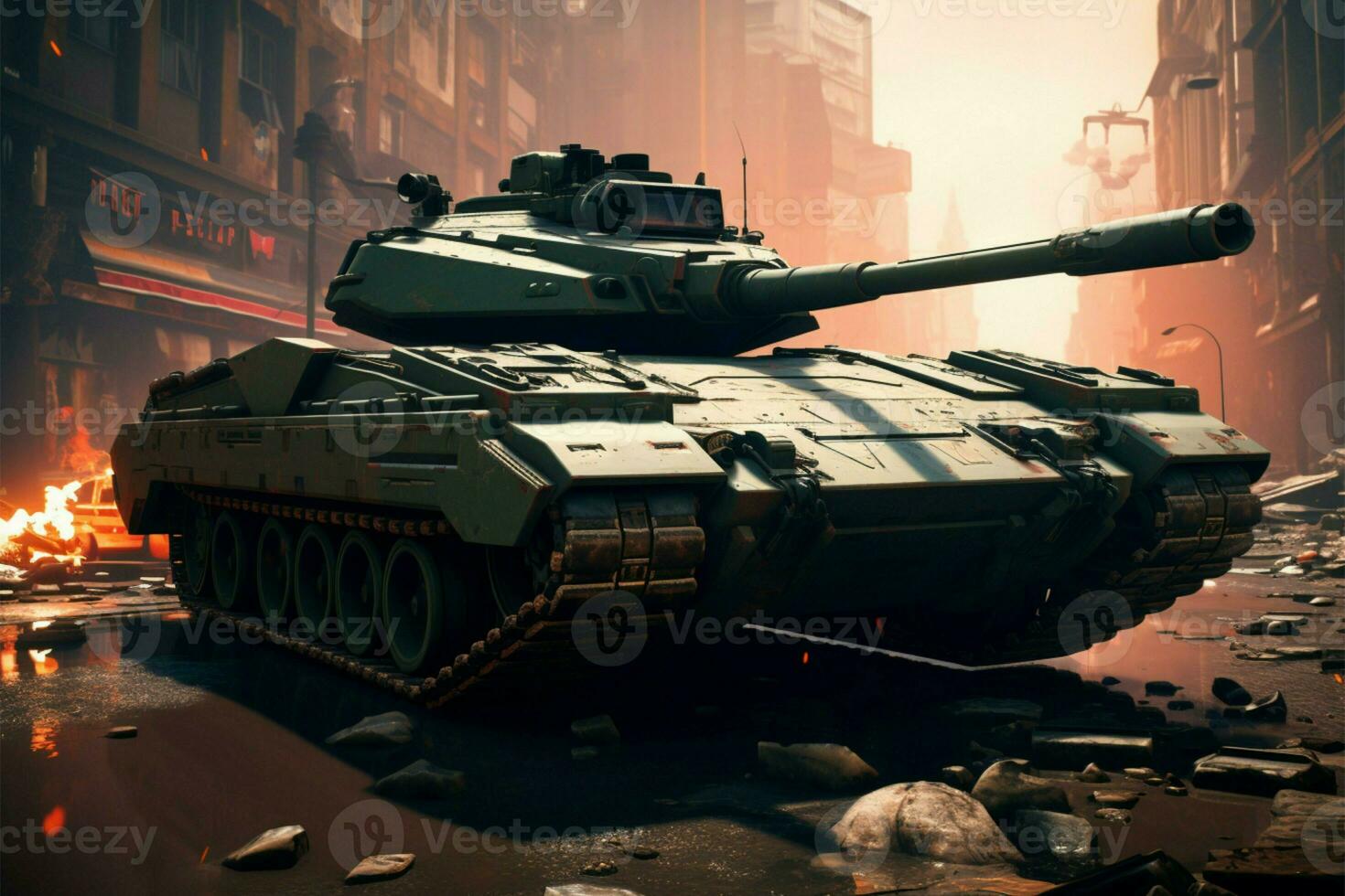 AI enhanced urban tank featuring a futuristic turret and cannon design AI Generated photo