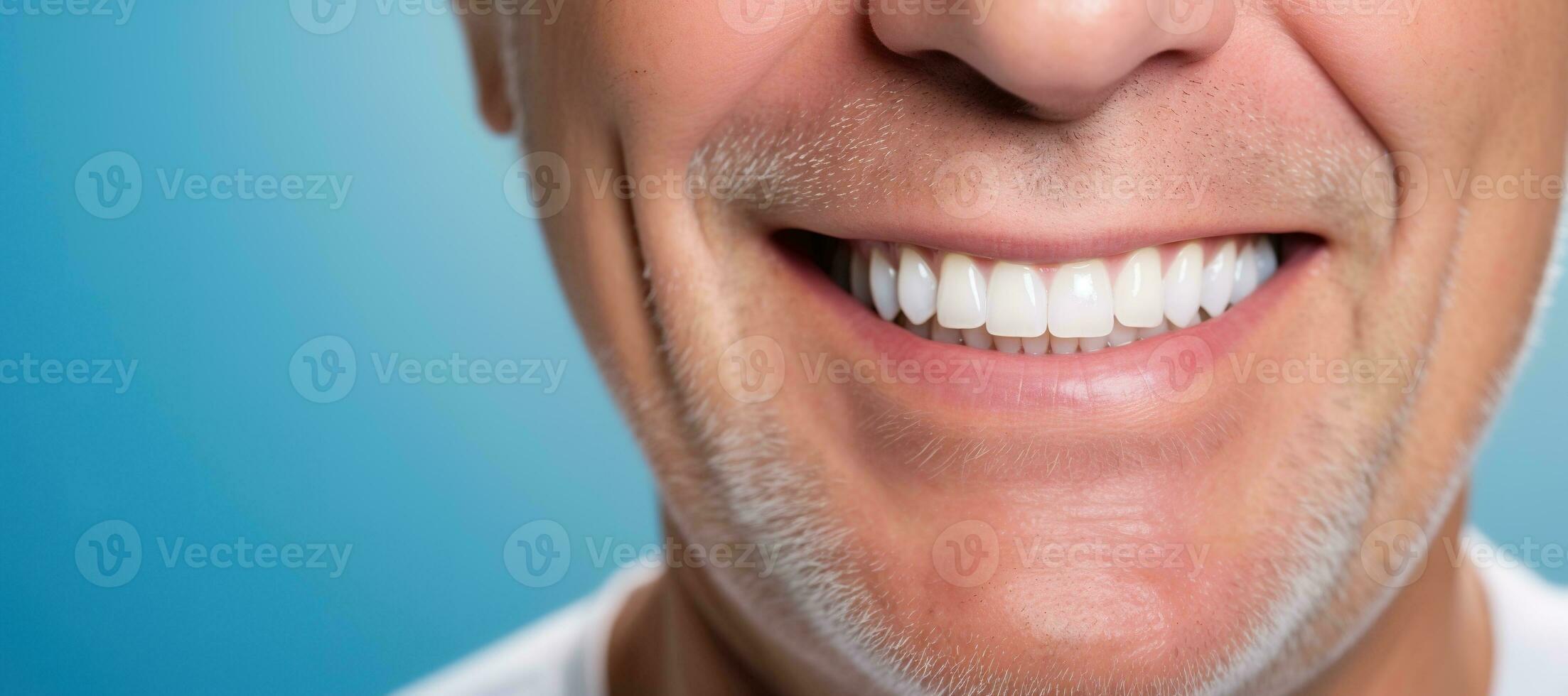 Generative AI, senior man mouth or teeth smiling, hygiene or dental cleaning cosmetic service photo