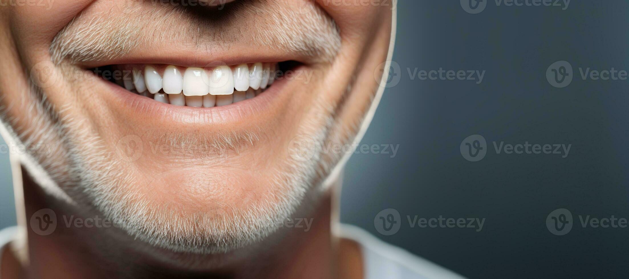 Generative AI, senior man mouth or teeth smiling, hygiene or dental cleaning cosmetic service photo