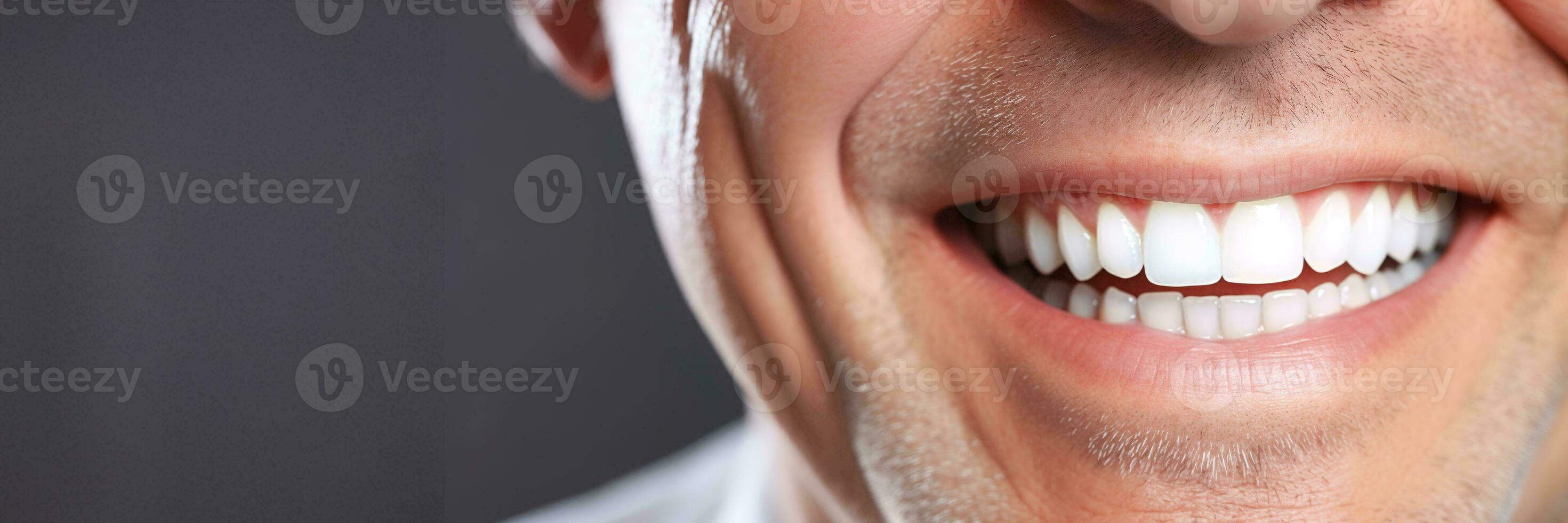 Generative AI, senior man mouth or teeth smiling, hygiene or dental cleaning cosmetic service photo