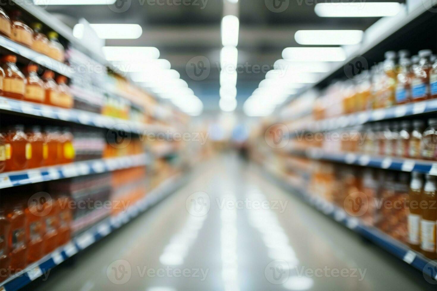 Abstract and blurred background inside a supermarket store aisle interior AI Generated photo