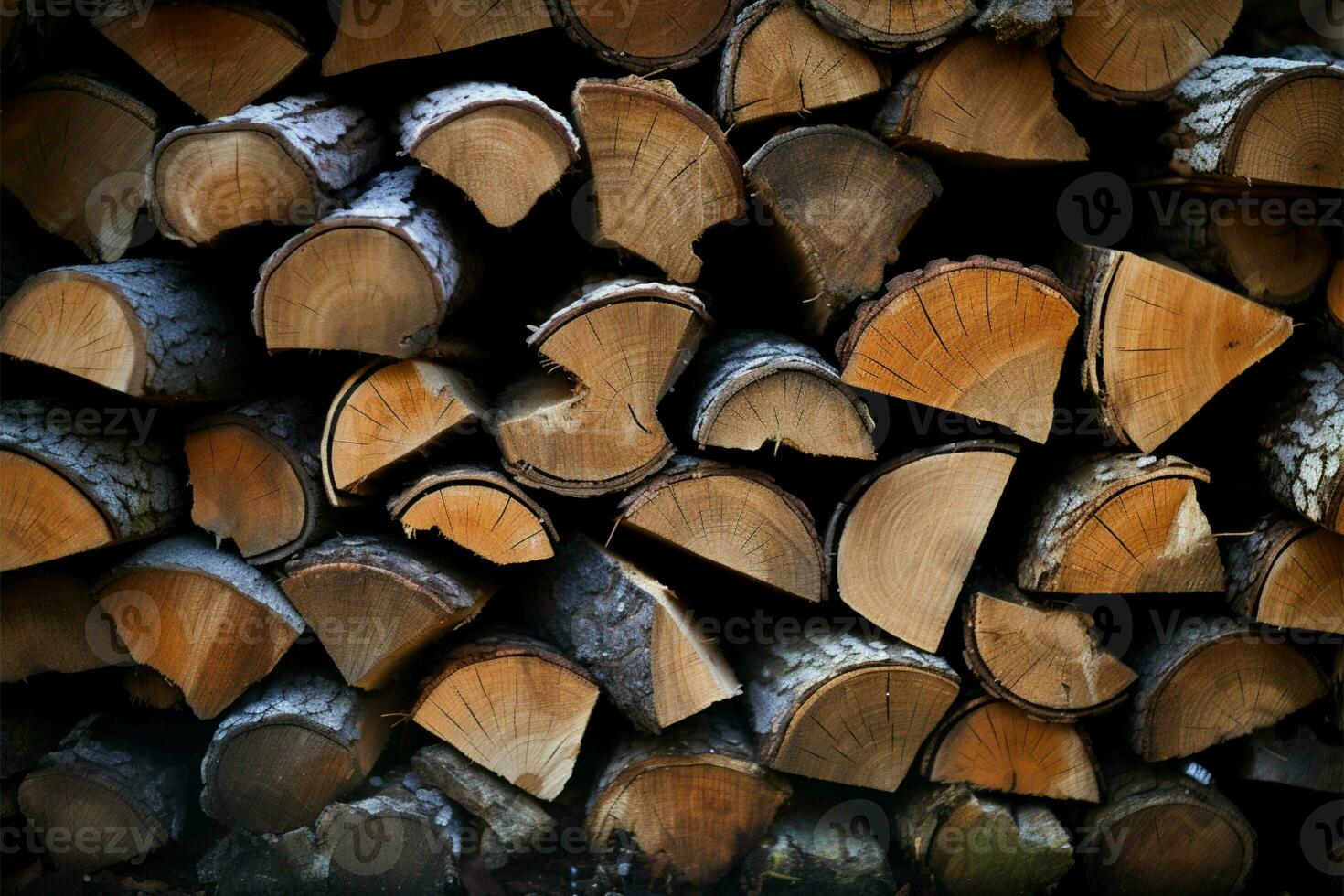 A stack of firewood forms a textured and warming background AI Generated photo