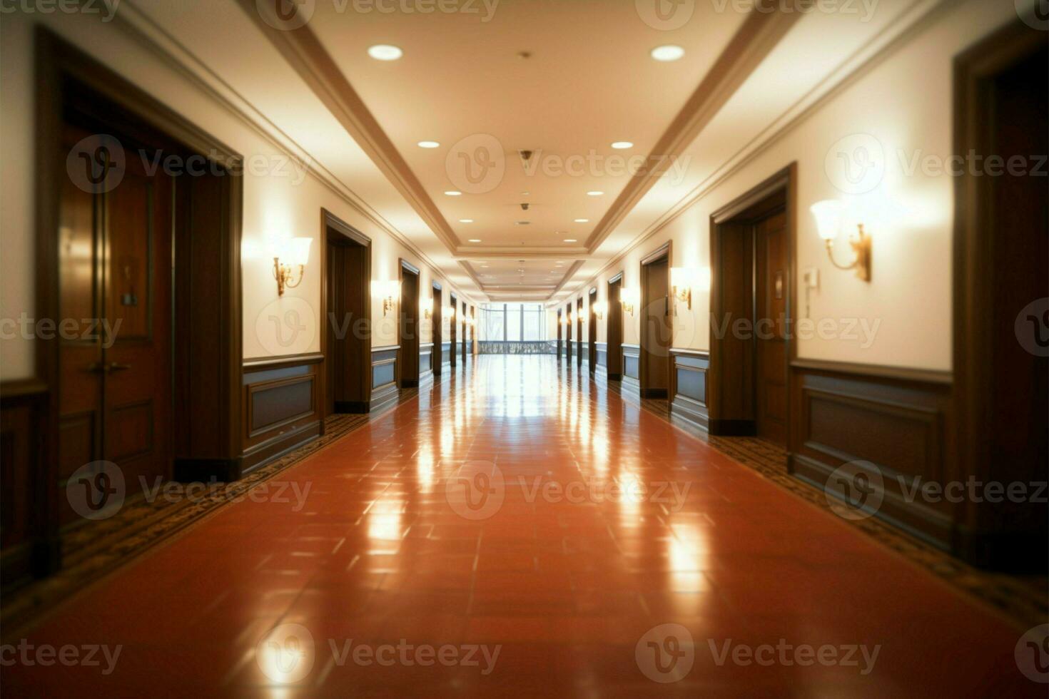 A well appointed hotel corridor with a blend of luxury and comfort AI Generated photo