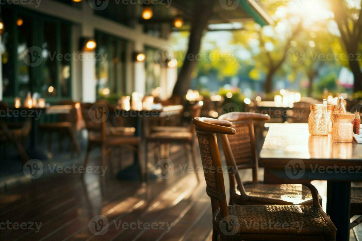 Abstract blur transforms an outdoor restaurant into an atmospheric backdrop AI Generated photo