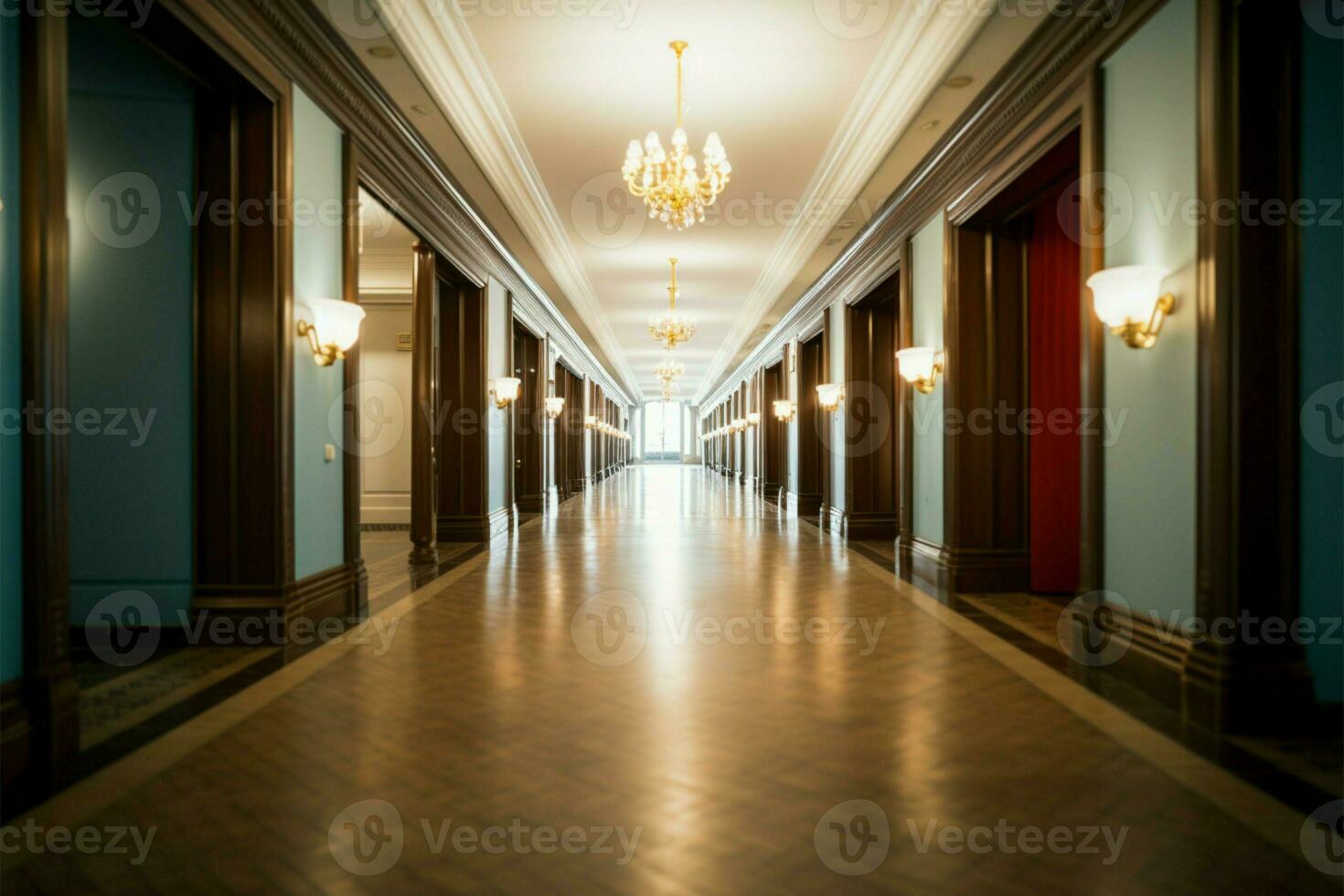 A hotel passageway, exuding a sense of grandeur and hospitality AI Generated photo