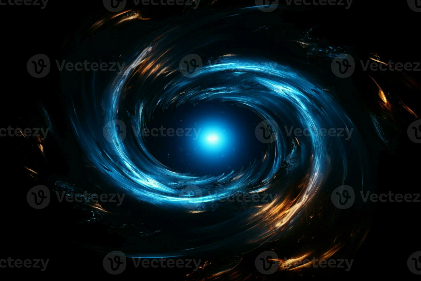 Abstract space Black holes, spirals, and radiant blue mist AI Generated photo