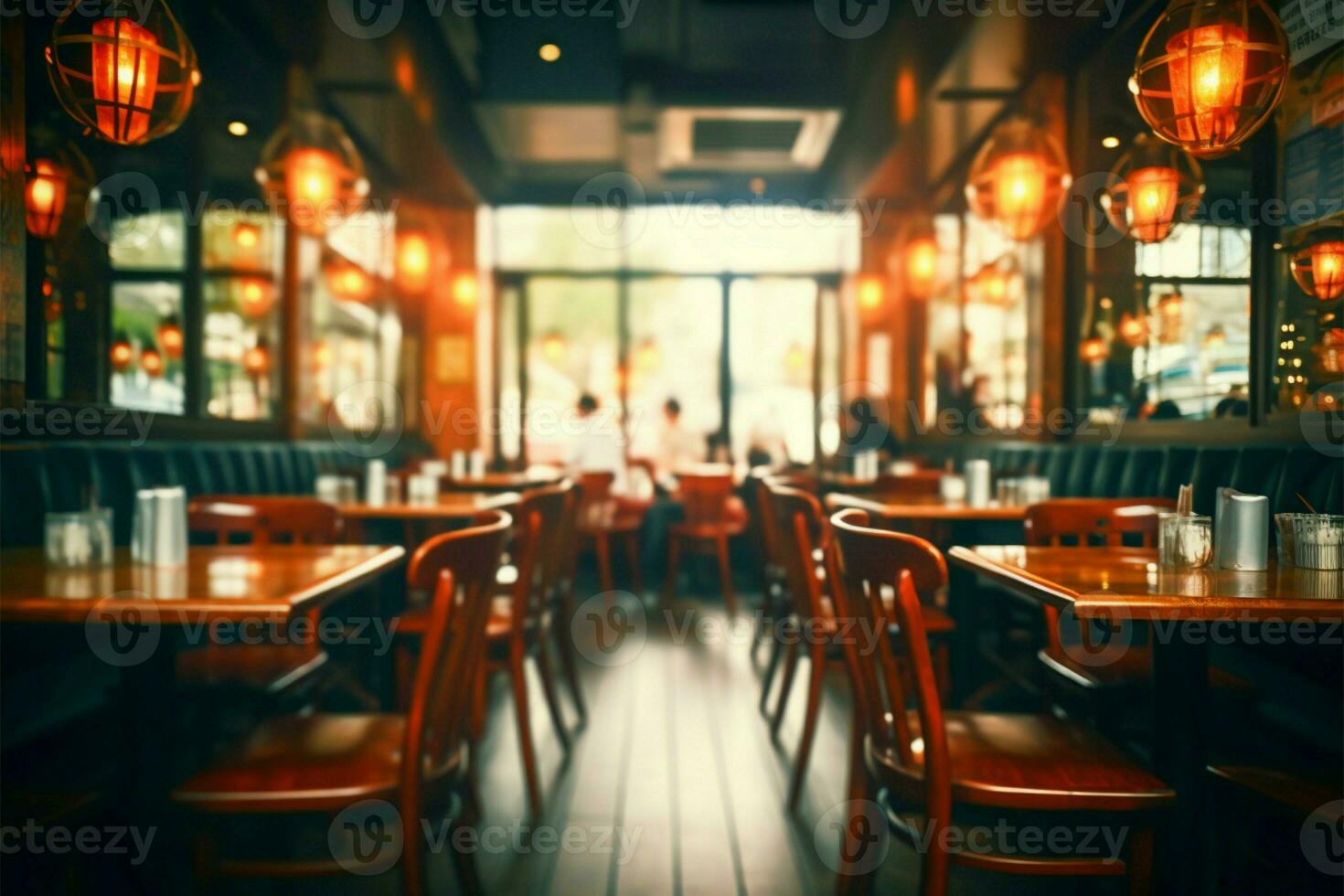 Vintage cafe restaurant interior artfully blurred for a captivating abstract background AI Generated photo