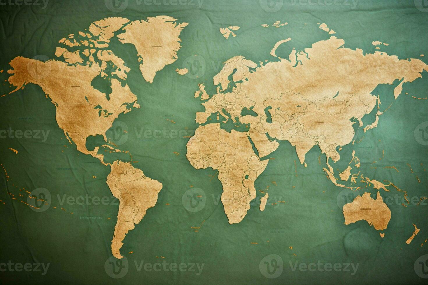 Vintage world map on weathered cardboard for a nostalgic touch AI Generated photo