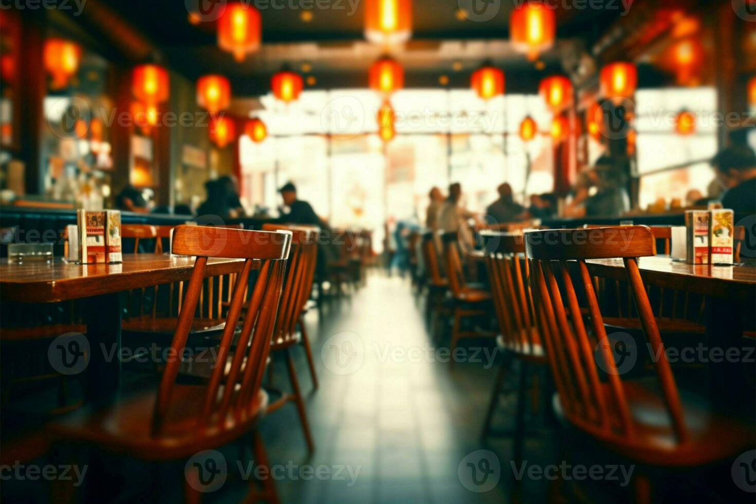 Abstract vintage charm Blurred cafe restaurant interior creates an evocative backdrop AI Generated photo