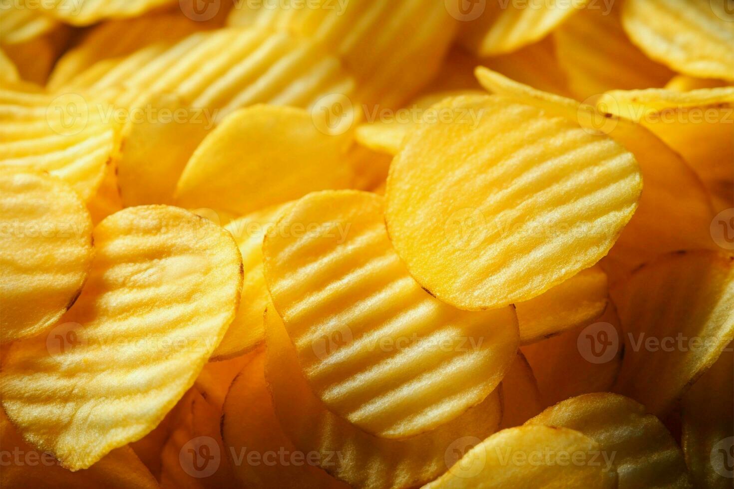 Top view captures the texture of crispy potato chips background AI Generated photo
