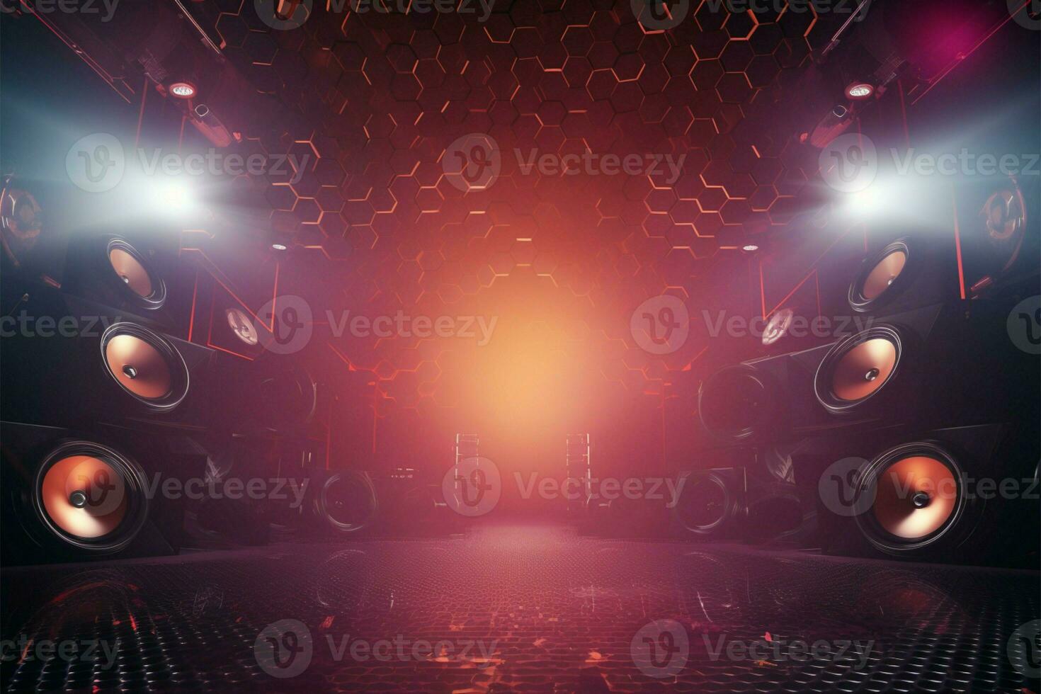 Vibrant stage backdrop designed for a captivating and energetic music show AI Generated photo