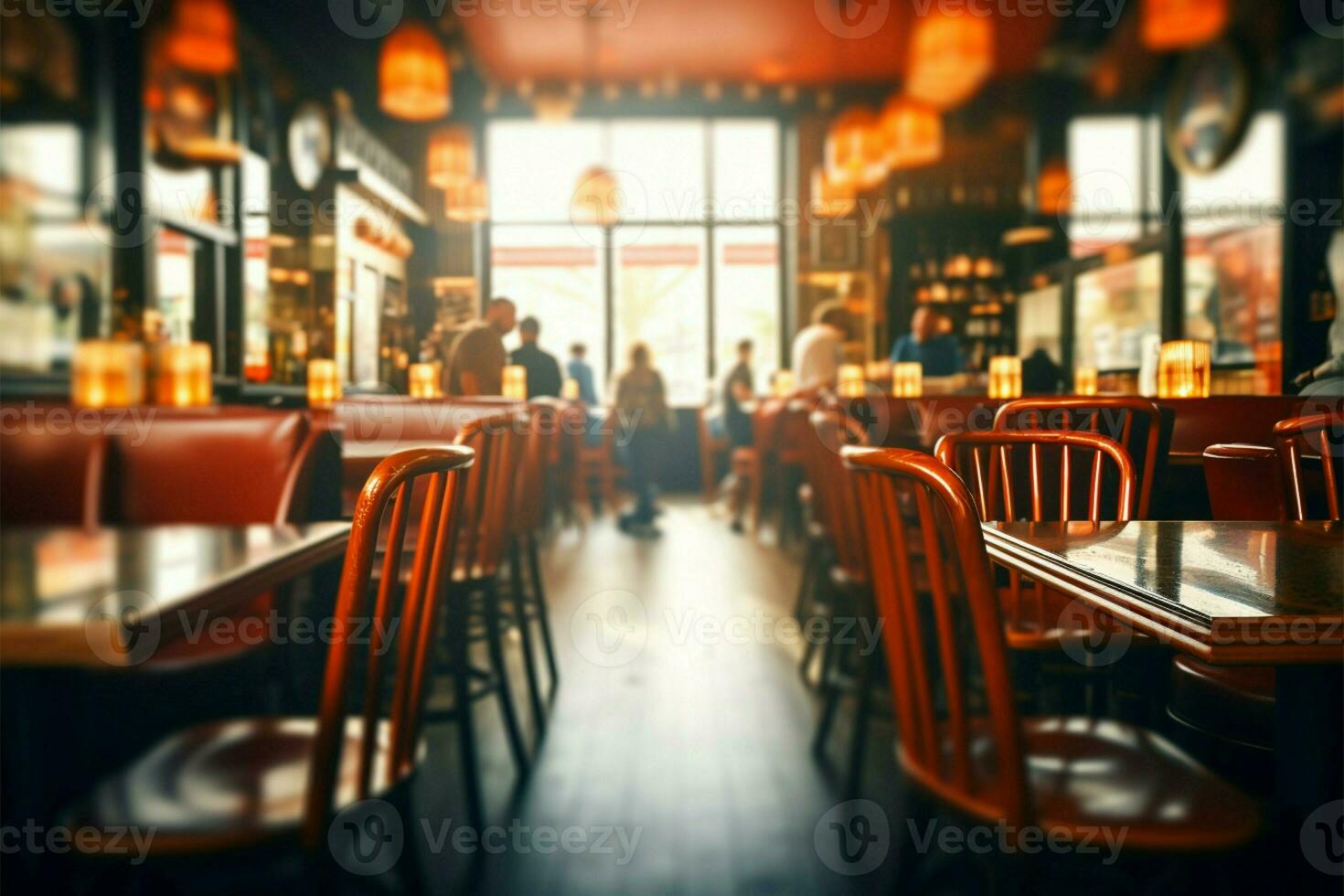 Abstract vintage charm Blurred cafe restaurant interior creates an evocative backdrop AI Generated photo