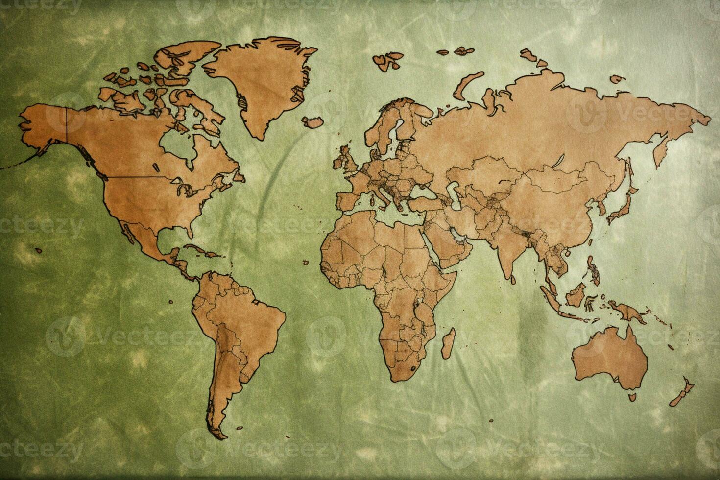 Vintage world map on weathered cardboard for a nostalgic touch AI Generated photo