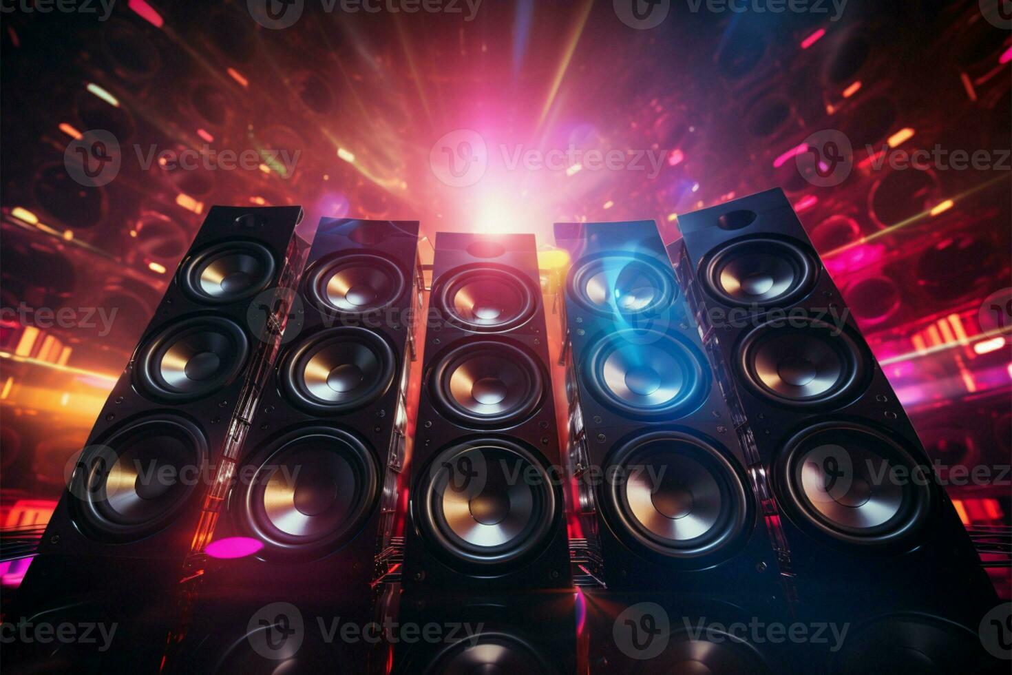 vívido disco Altavoces formar un dinámica y energético antecedentes escena ai generado foto