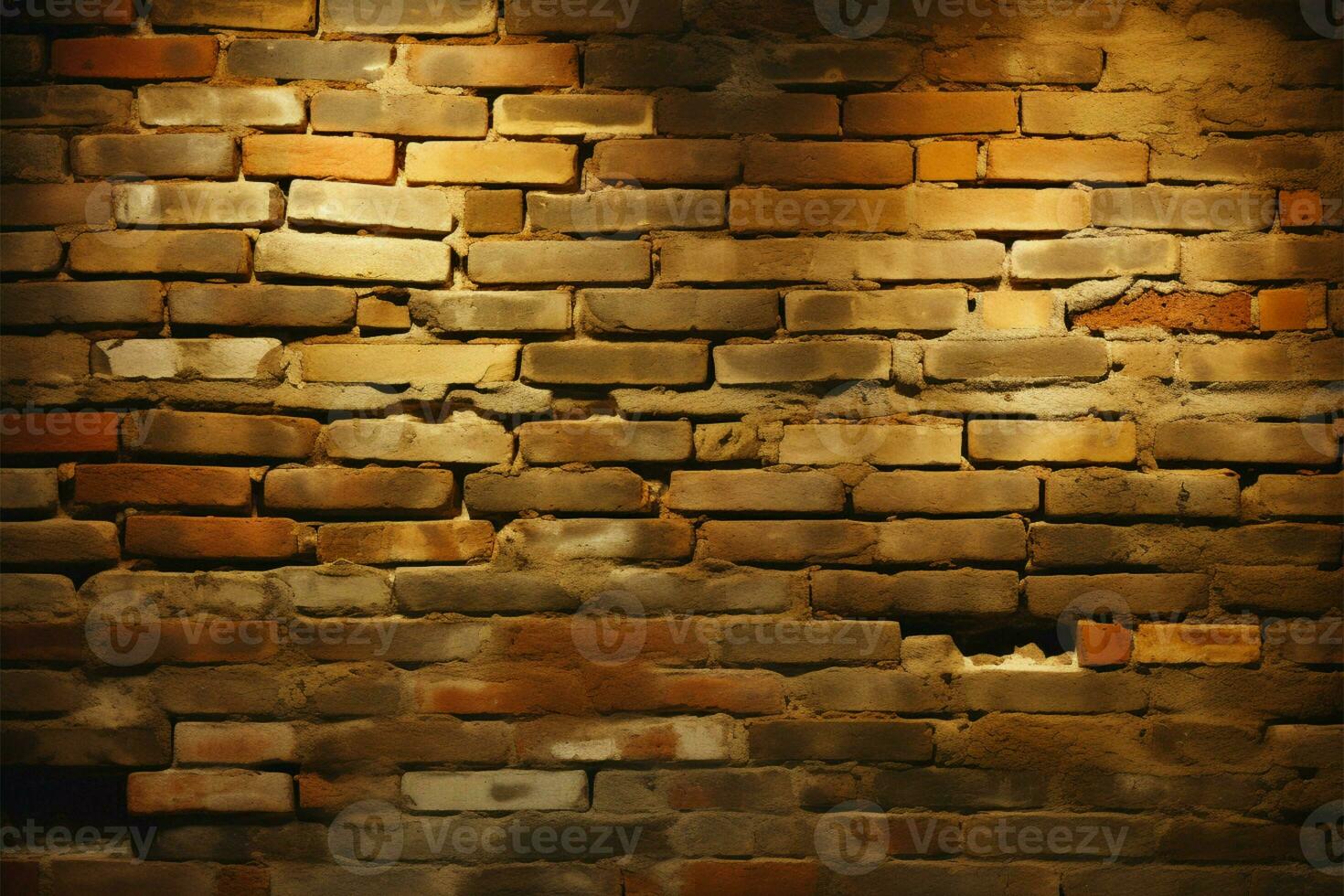 Vintage brick wall background illuminated by a charming light leak AI Generated photo