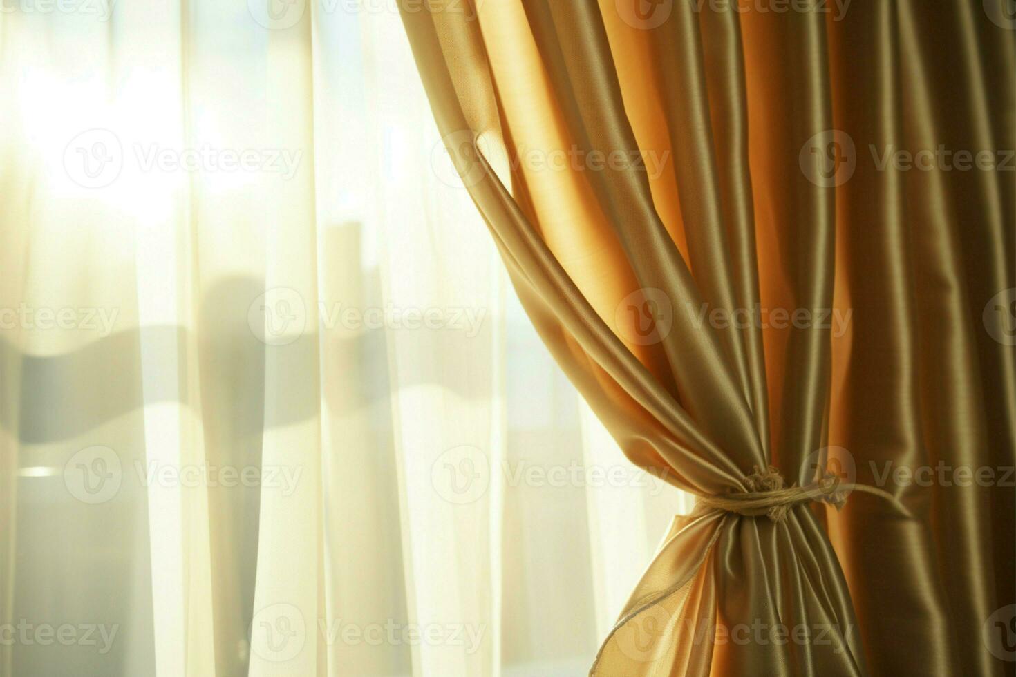 Sunlight streaming through a window, casting a warm glow on curtains AI Generated photo