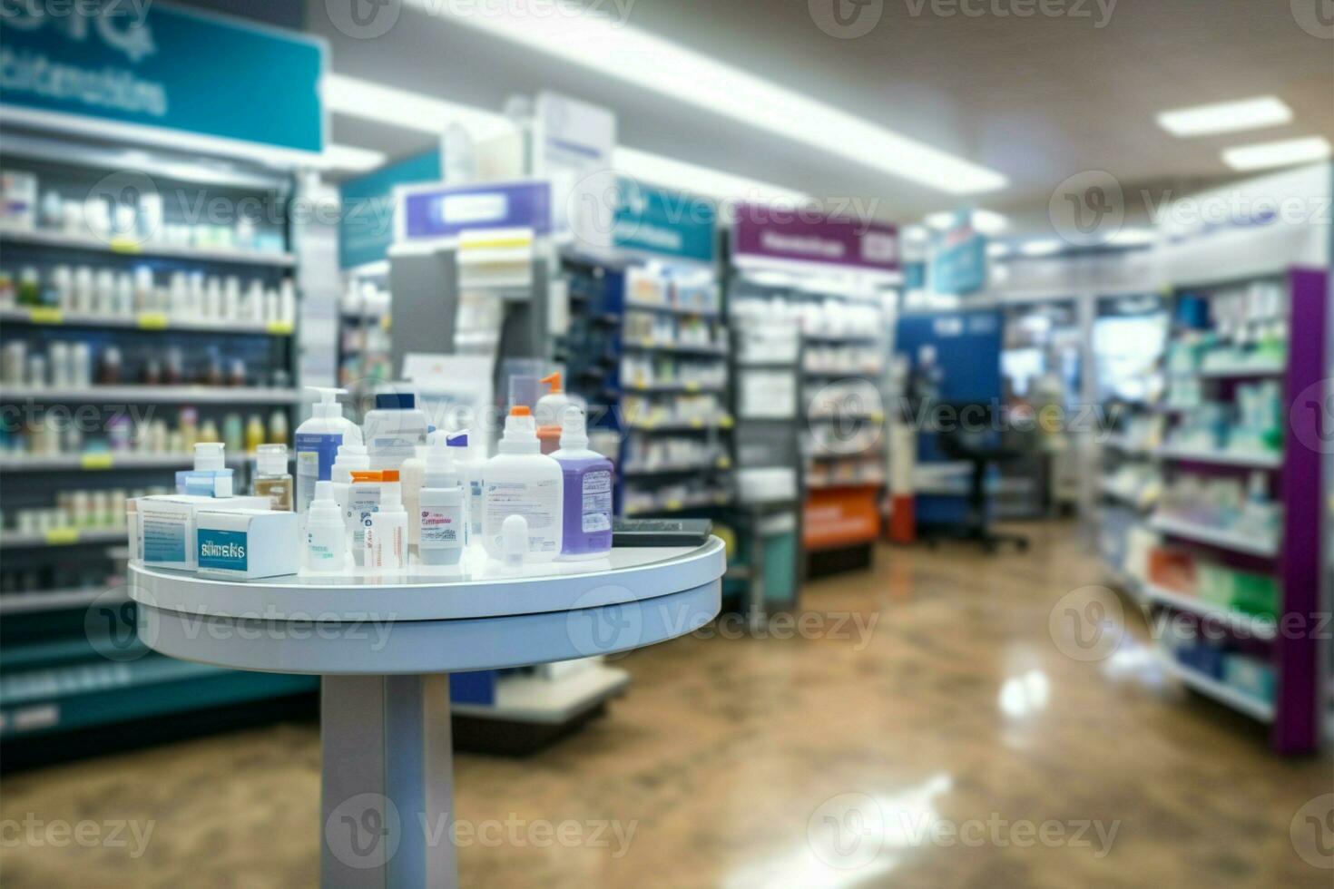 Subtle blur enhances the presentation of healthcare items on store shelves AI Generated photo