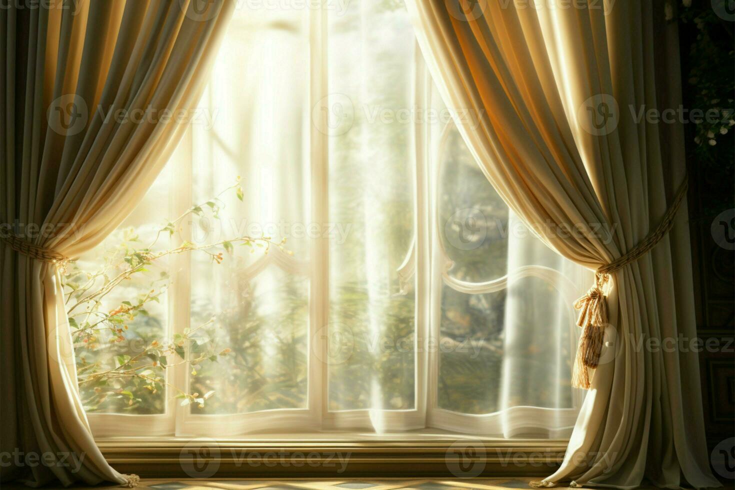 Window, curtain, and sunlight form an enchanting, luminous tableau AI Generated photo