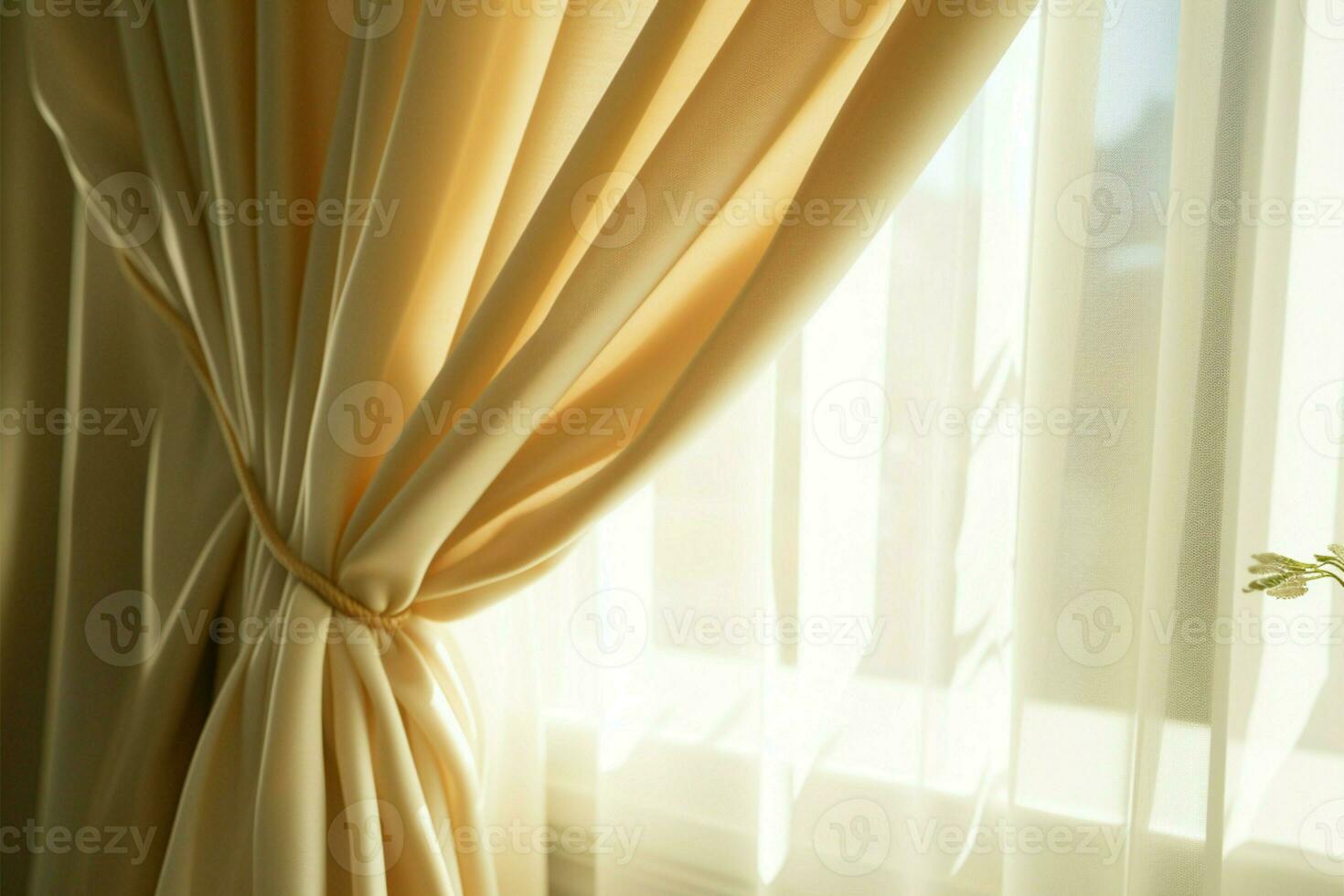 The interplay of window and curtain flooded with gentle sunlight AI Generated photo