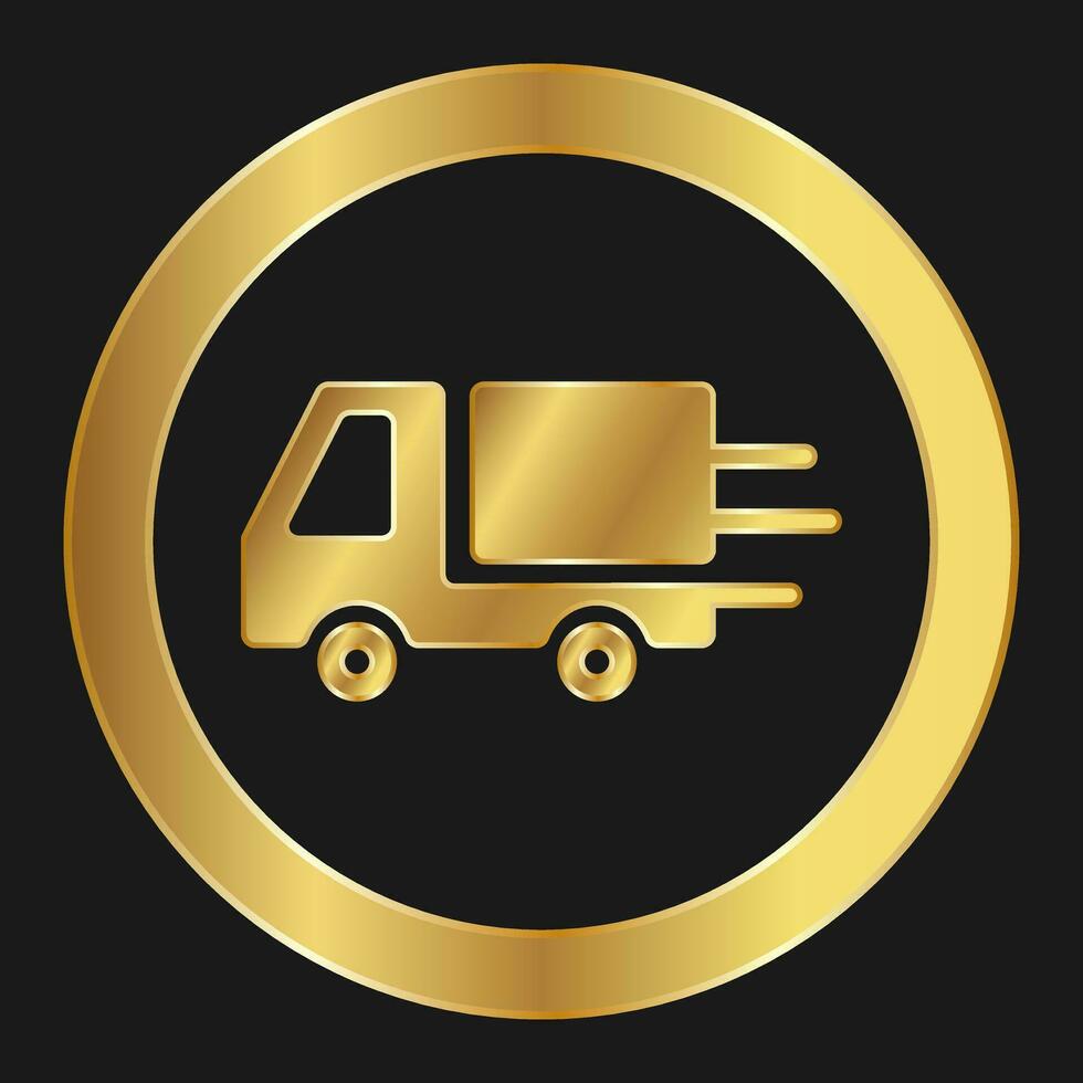 Shopping transportation or delivery or truck in move simple gold icon for apps and websites vector