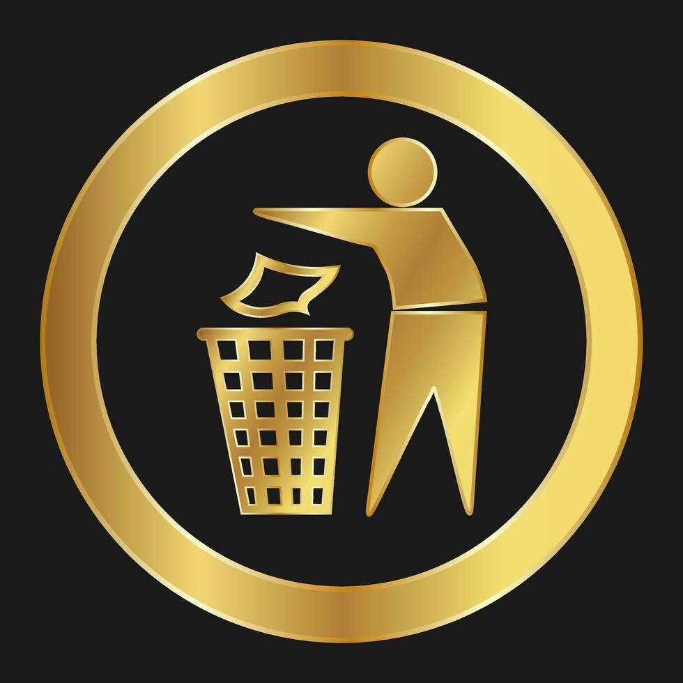 lanzar lejos en el basura lata oro icono en producto embalaje y caja vector
