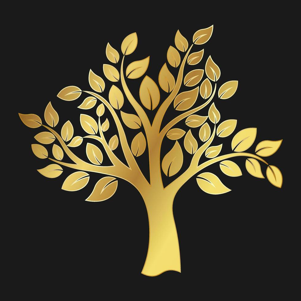 árbol con hojas oro icono para web y logo en plano estilo vector