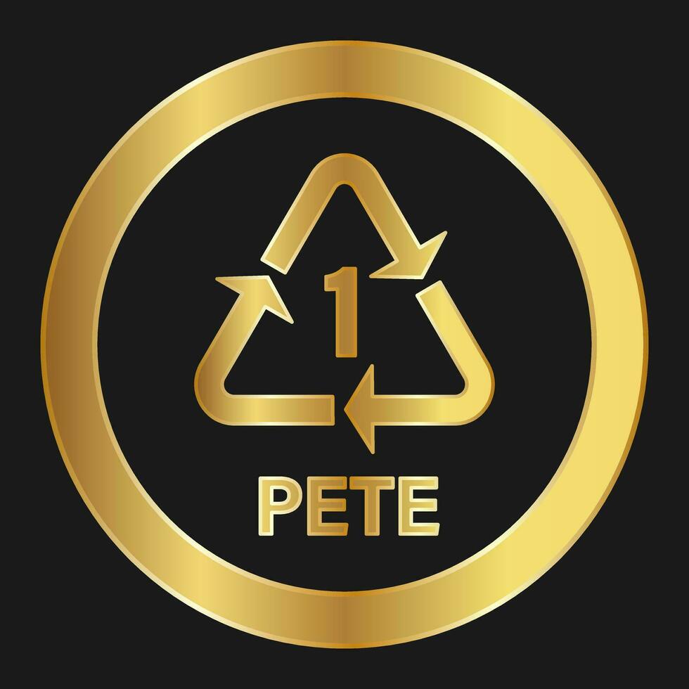 Recyclable plastic PET or PETE Simple gold icon on product packaging