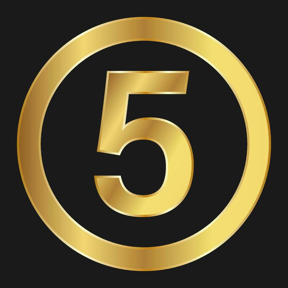 Gold icon with number five Concept of internet icon vector