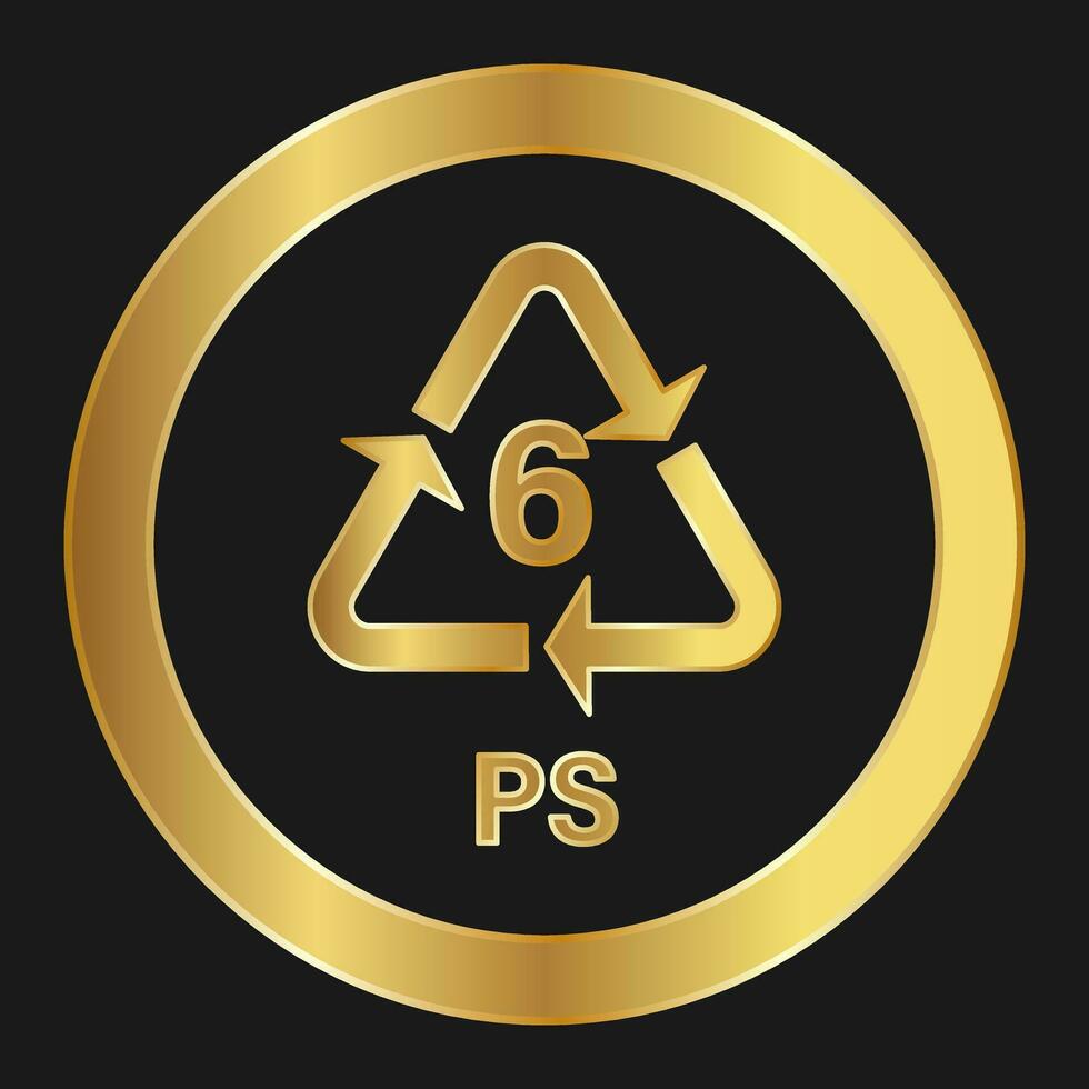 Recyclable plastic PS Simple gold icon on product packaging and box vector