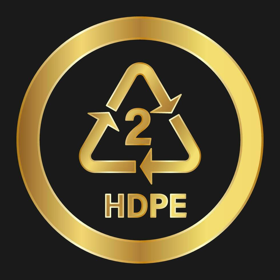Recyclable plastic PEHD or HDPE Simple gold icon on product packaging and box vector